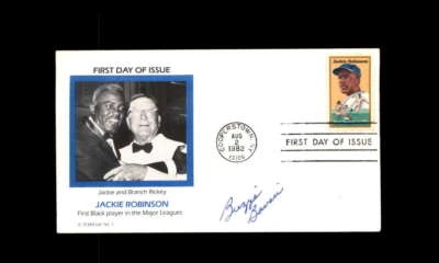Buzzie Bavasi JSA Signed FDC 1982 First Day Cover Cache Jackie Robinson Autog - Image 1 of 3