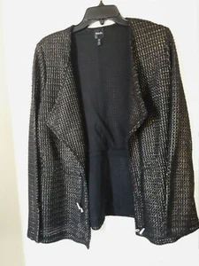 Rafaella schwarz gold vorne offen Cardigan Jacke Kordelzug Taille Gr. L Waffel - Bild 1 von 4