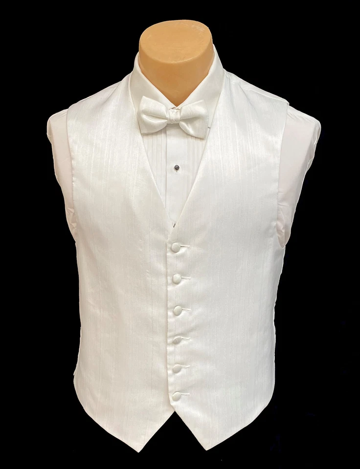 Men's Red Sleeve White Tuxedo Vest with Bow Tie Mason Wedding Prom Groom - Image 1 of 4