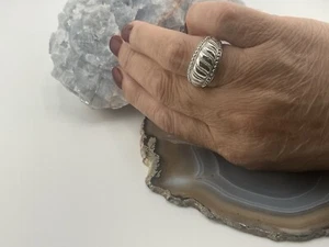 Judith Ripka Solid 925 Sterling Silver Textured Ripped Rope Dome Wide Band Ring - Picture 1 of 6