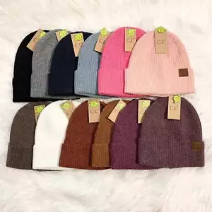 C.C Soft Recycled Fine Yarn Cuff Beanie for Adults, Winter Hats, Winter Beanies - Picture 1 of 17