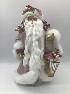 Vintage Old World Santa Claus 13” Velvet Robe Fur Trim W/Bird Cage Tree Topper - Picture 1 of 18