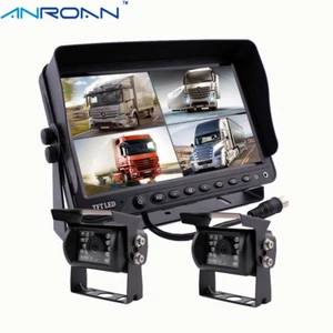 9" Monitor Quad Split Screen Backup Camera System 2x Camera For Truck Trailer - Picture 1 of 11