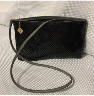 Whiting & Davis Designer Mesh Bag, Black & Gray Crossbody or Clutch 10 x 6 x 1 - Image 1 of 4