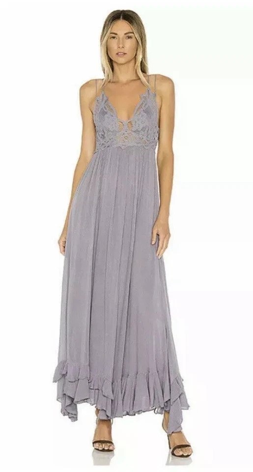 People Adella Slate Lace Spaghetti Straps Maxi Slip Dress XS