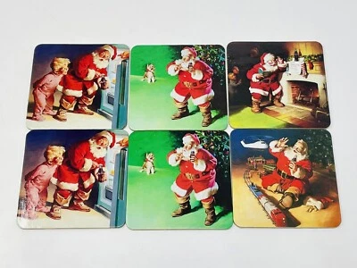 Coca- Cola Coasters Santa Claus Christmas Set of 6 Coke Bottle Boy Puppy Train - Image 1 of 4