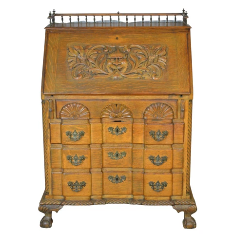 Antique Governor Winthrop Desk, Oak Carved Desk - Museum Quality #21440 Cover