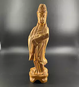 Kuan Yin Goddess of Mercy & Kindness Artisan Carved Camphor Wood Statue 12" - Picture 1 of 9