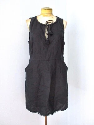 Calypso St Barth navy blue linen tank shift dress beach circle fringe pockets L - Image 1 of 4