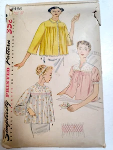 Bed Jacket Top Smocking Transfer 44" Bust Simplicity 4496 Sewing Pattern VTG CUT - Picture 1 of 12