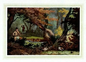 HUNTING, WOODCOCK SHOOTING WITH DOG ANTIQUE COLOR PRINT - Picture 1 of 1