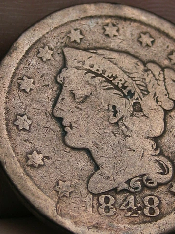 1848 Braided Hair Large Cent Penny- VG/Fine Details Cover