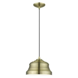 Livex Endicott 1 Light Bell Pendant, Brass/Brass Steel/White - 55902-01 - Picture 1 of 1
