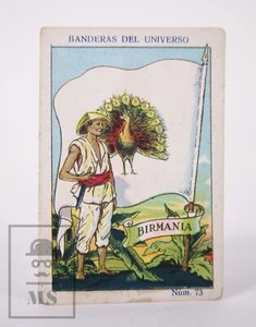 1920's Trading Card - Flag & Soldier. 73, Myanmar / Burma - Spanish Chocolate - Imagen 1 de 2