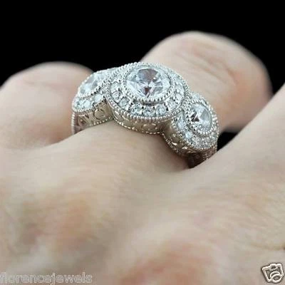 Anel de casamento extravagante vintage prata esterlina 925 pedra branca 3,80 quilates formato redondo - Imagem 1 de 2