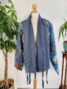 Indian Handmade Kantha Jacket, Soft Cotton Kantha Quilted jacket Bathrobe Kimono - Picture 1 of 6