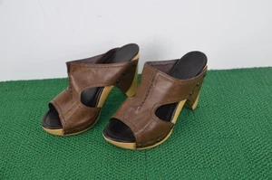 Pol-ite Womens Brown leather clogs - Picture 1 of 5