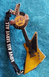 NEW ORLEANS GOLDEN EXPLORER MANTRA STRAP GUITAR LOVE ALL Hard Rock Cafe PIN LE - Picture 1 of 1