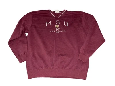 Sudadera Mediana Vintage Años 90 MSU Mississippi State Bulldogs Universidad Granate Foto 1 de 4