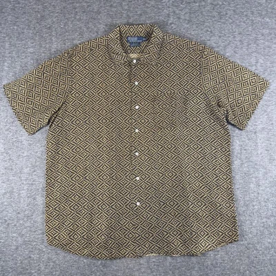 Vintage Polo Ralph Lauren Shirt Mens 2XL Brown Bonnard Silk Linen Geometric - Image 1 of 4