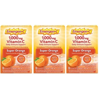 3 Pack Emergen-C 1000mg Vitamin C Powder Orange Flavor 10 Count Exp 05-08/2025 - Image 1 of 4