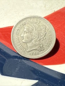Guerra Civile 💥 🇺🇸 💣 1865 Errore di moneta da tre centesimi ?  Moneta Alta Qualità - Foto 1 di 21
