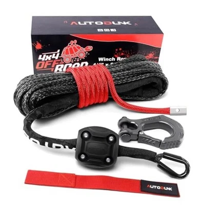 Cuerda de cabrestante sintética - 1/4" x 50 pies 10.000 libras línea de cabrestante 1/4" cuerda de cabrestante negra Foto 1 de 4