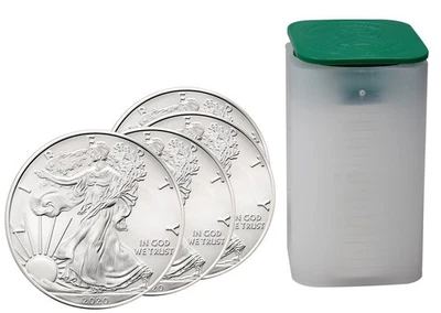 Roll of 20 (20 oz) 2020 $1 American Silver Eagle Dollar Coins Tube 1 oz BU .999 - Image 1 of 2