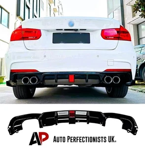 BMW 3er F30 F31 Glanz Schwarz Heckschürze Diffusor Spoiler Lippe Quad mit LED - Bild 1 von 8