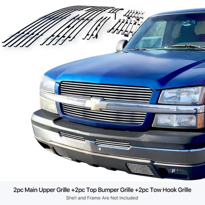 Combo de inserción de rejilla de billet cromada inoxidable para Chevy Silverado 1500 2003-2005 Foto 1 de 4
