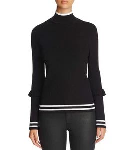 Melierter Damen Pullover mit Trackstreifen und Rüschenbesatz - Bild 1 von 3