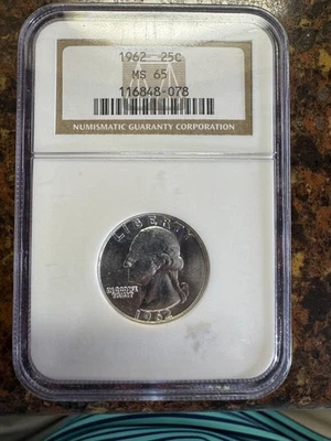 Moeda de 25 centavos 1962 Washington – PCGS MS65 brilhante gema de prata não circulada - Imagem 1 de 2