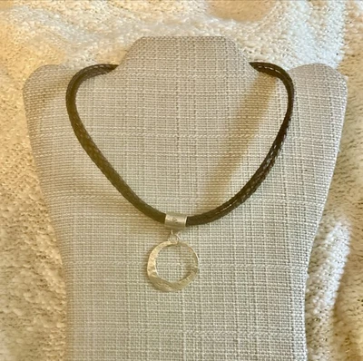 Collar de cuero marrón colgante de plata de ley Silpada retirado N1499 Foto 1 de 4