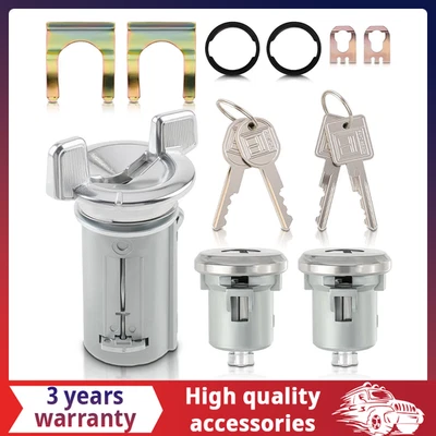 For GM Vehicles Chrome Ignition Key Switch Cylinder & Door Lock Pair Set W/ Key Foto 1 de 4