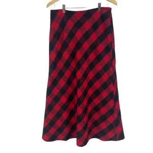 David Brooks Red Black Buffalo Plaid Lines A-line Skirt Size 12 Vintage USA - Picture 1 of 10