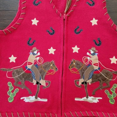 Tiara Cowgirl Western Country Boho Embroidere Horse Ranger Red Vest Large  - Image 1 of 4