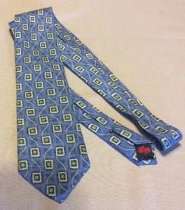 Geometric Blue Tan Green Rooster Brand 100% Silk Neck Tie Extra Long 62" - Picture 1 of 4