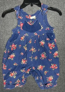 Vintage Laura Ashley Corduroy Jumpsuit Mother and Child Blue Floral 6-12 Months - Picture 1 of 9