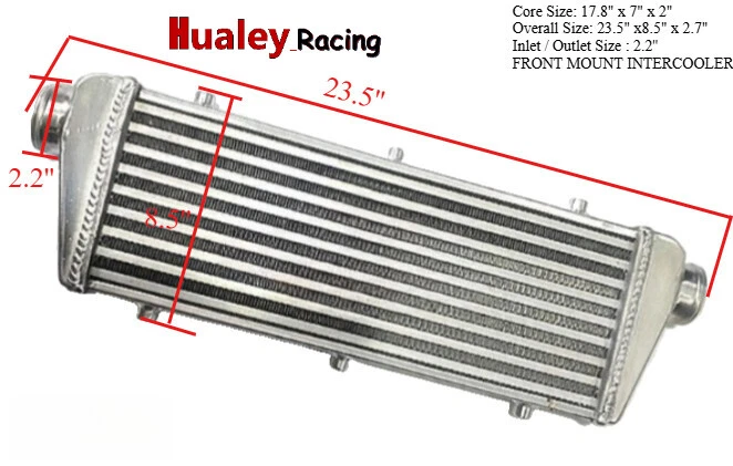 Intercooler de montaje frontal aluminio universal total: 23,5 x 8,5 x 2,7" entrada / salida: 2,2" Foto 1 de 4