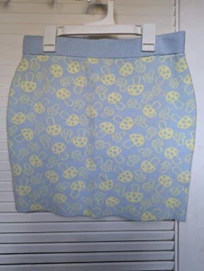 Motel Y2K Medium Blue with Yellow Mushrooms Print Knit Skirt Riani - Picture 1 of 8
