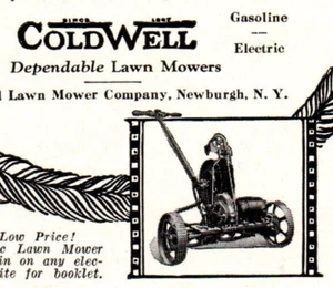 Antigua cortadora de césped confiable Coldwell 1919 Ad Newburgh NY caballo de gas eléctrico - Imagen 1 de 2