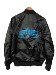 Giacca Bomber Vintage Noti Elementary School Lane County Oregon Nero SATINATO USA - Foto 1 di 7