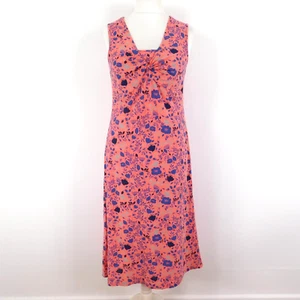 Adini Coral Purple Floral Sleeveless Jersey Dress Size Large Cotton Knot Front - Picture 1 of 7