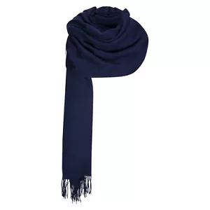 Blue Lambswool Large Scarf Dark Midnight Blue Warm Stole Blanket BNWT 190x70cm - Picture 1 of 8