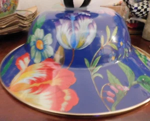 MACKENZIE-CHILDS BLUE FLOWER MARKET COMPOTE WITH COURTLY CHECK BASE.LARGE ,NEW - Picture 1 of 3