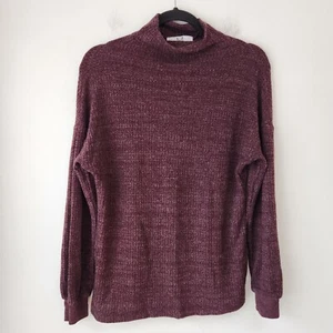 Maglione termico maglia waffle Magaschoni finto collo sciolto prugna viola donna XS - Foto 1 di 6