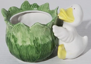 Vintage Ceramic Duck With Cabbage Planter Bowl Easter Decor - Picture 1 of 10