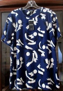 NWT RALPH LAUREN Navy Blue Abstract Print Short Sleeve Womens Top Blouse 1X 2X - Picture 1 of 4