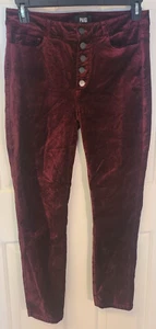 PAIGE Hoxton Ankle Peg Velvet Exposed Button Size 31 Maroon - Picture 1 of 8