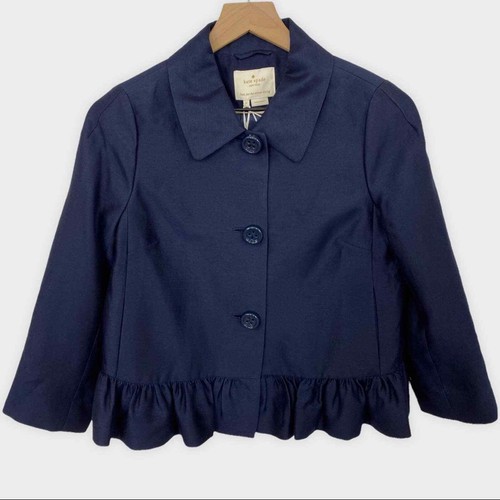 Giacca Kate Spade vita blu peplum Ari taglia 2 nuova con etichette